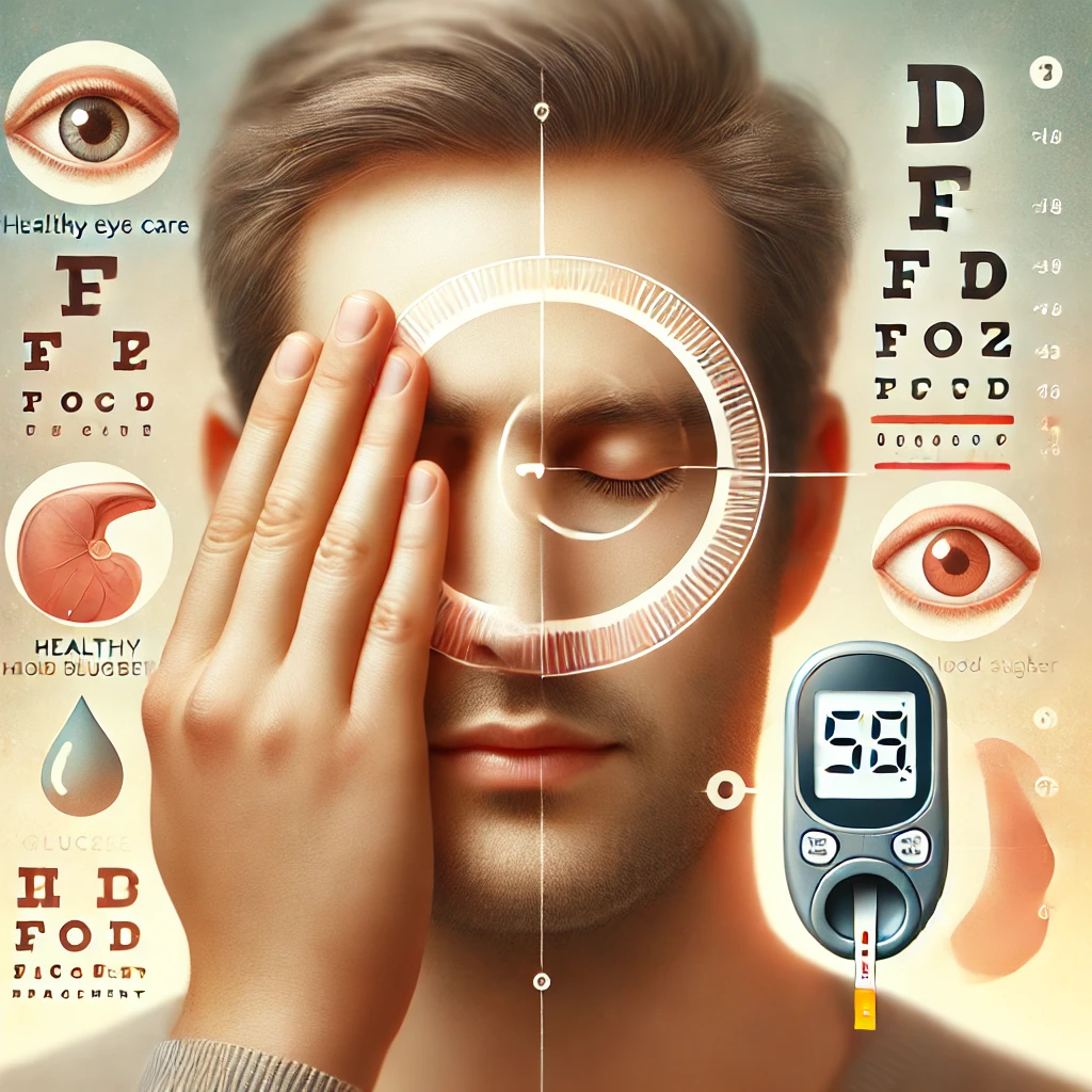 A blood pressure specialist doctor with closed eyes, standing next to an eye chart in a clinical setting.jpg